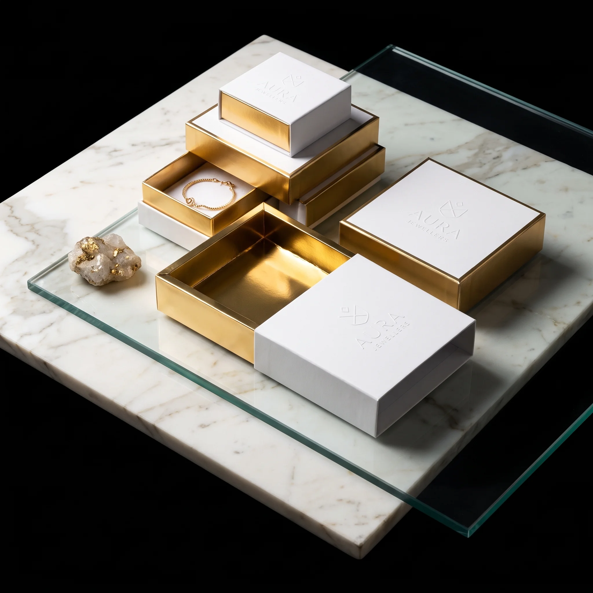 Custom gold foil box from Horizons Packaging