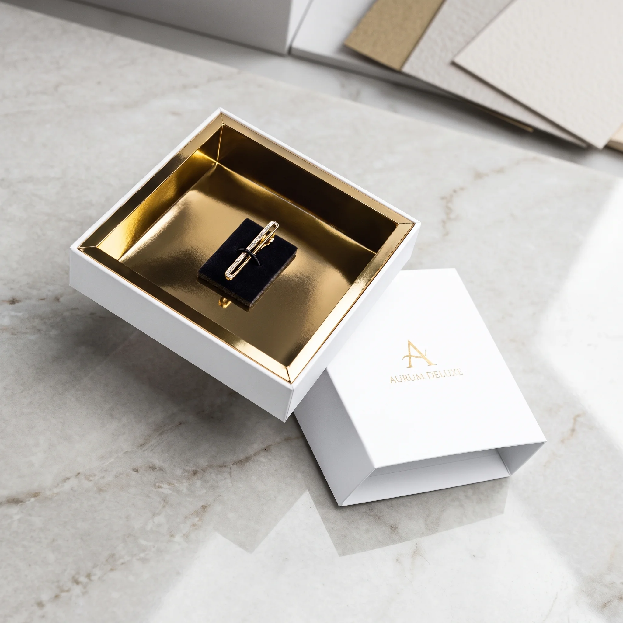 Custom gold foil box from Horizons Packaging