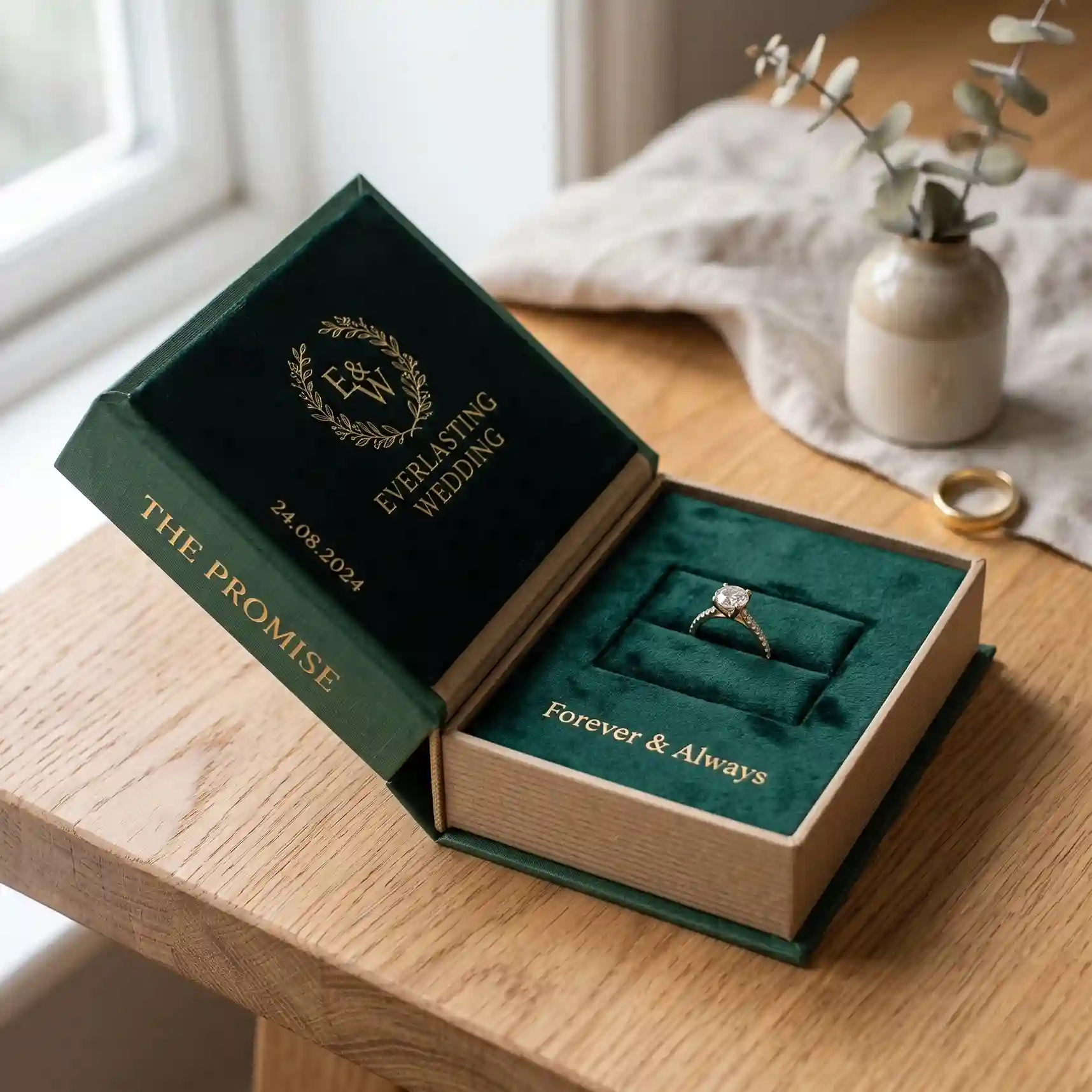 Custom branded ring box from Horizons Packaging