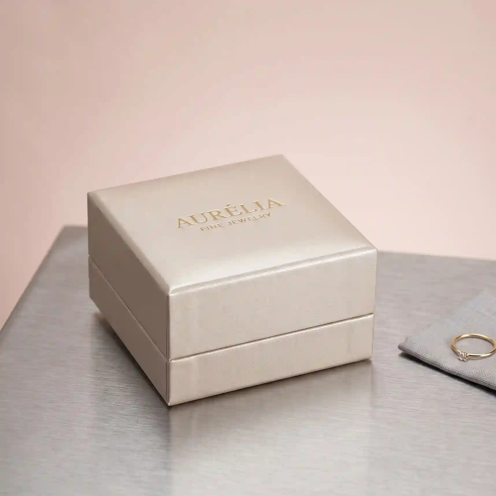 Custom branded ring box from Horizons Packaging